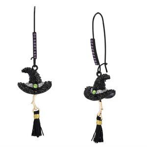 NWT BETSEY JOHNSON WITCH HAT DROP EARRINGS BLACK TASSEL
